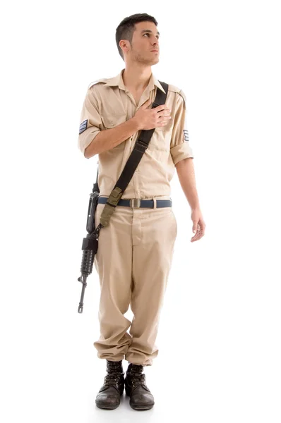 Genç Amerikalı bir asker selamlayan — Stok fotoğraf