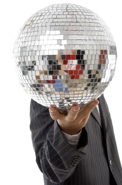 Young guy hidden face with disco ball — Stock Photo, Image