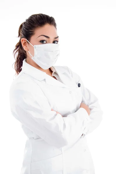 Straně představují ženského lékaře s maskou — Stock fotografie