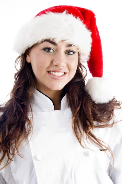 Χαμογελώντας σεφ φορώντας καπέλο Χριστούγεννα — Φωτογραφία Αρχείου