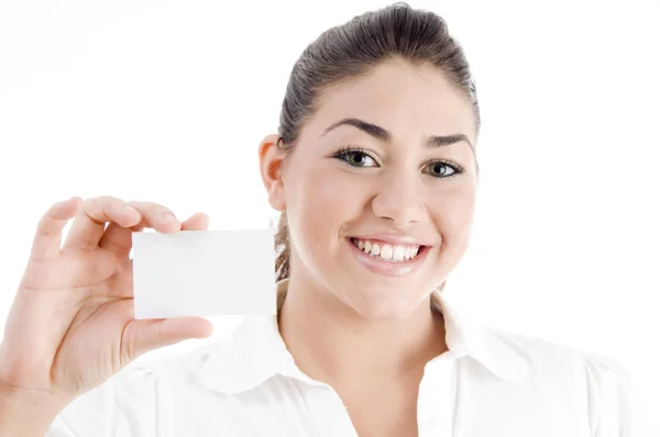 American model displaying business card — Stock Photo, Image
