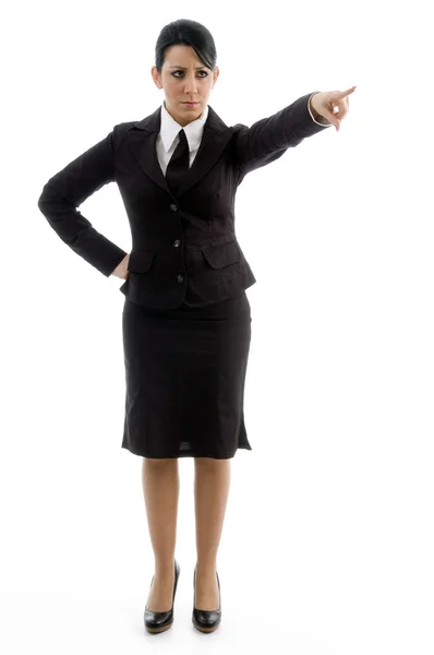 Kobieta adwokat wskazując na bok — Zdjęcie stockowe