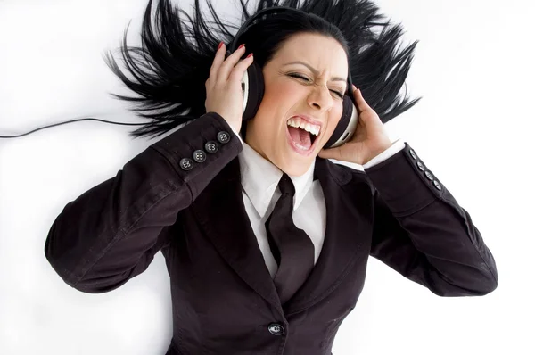 Kobiece korzystających głośna muzyka — Zdjęcie stockowe