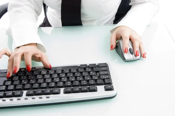 Close up of finger on keyboard and mouse — Stock Photo, Image