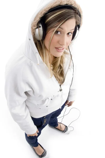 Ariel view of model listening music — Stock Photo, Image