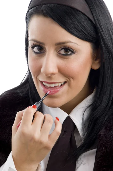 Fashionable woman applying lipstick — Stock Photo, Image