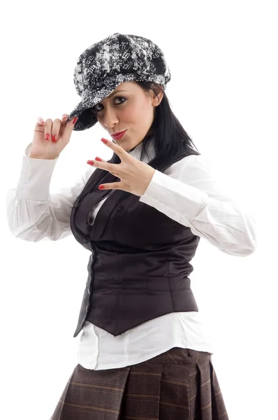 Stylish young woman in cap — Stock Photo, Image