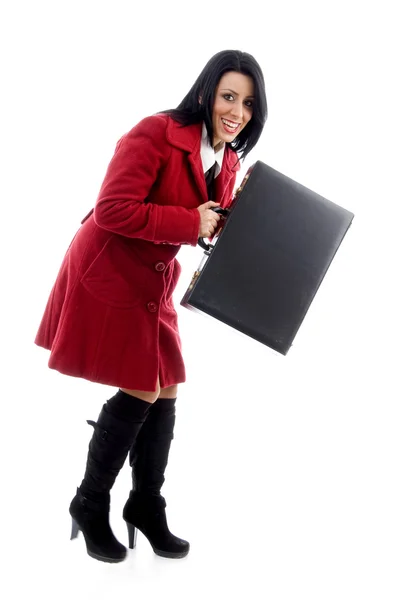 Mladá žena držící úřad sáček — Stock fotografie