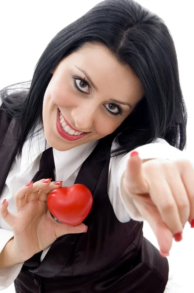 Female holding a red heart — Stock Photo, Image