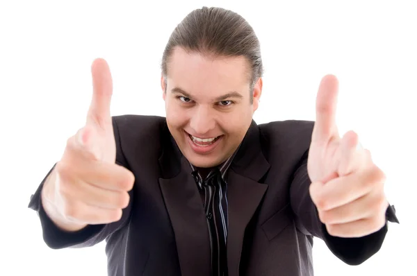 Young businessman showing thumbs up — Stock Photo, Image