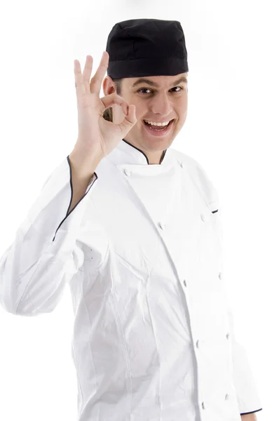 Retrato de jovem chef mostrando sinal ok — Fotografia de Stock