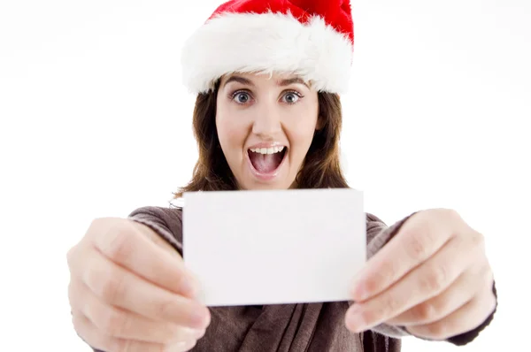 Vánoční žena zobrazeno vizitka — Stock fotografie