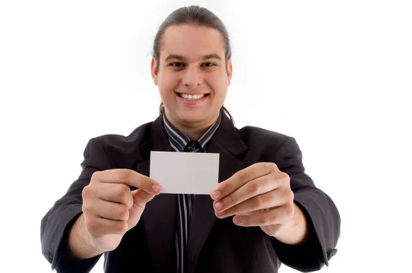 Young executive showing business card — Stock Photo, Image