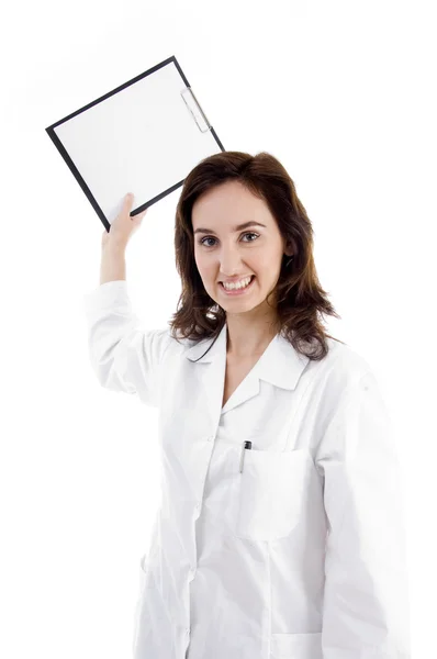 Médica com caderno de prescrição — Fotografia de Stock