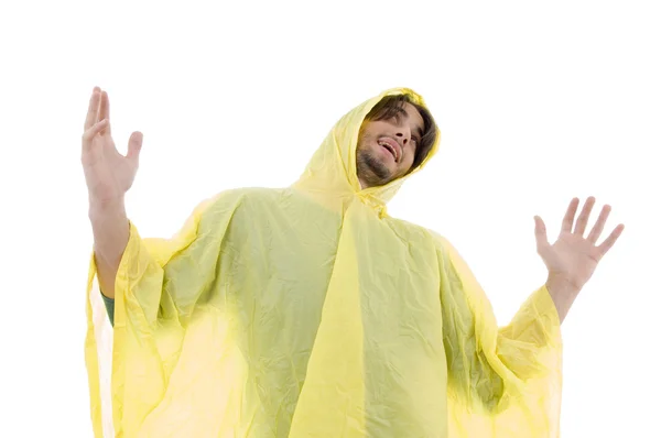 Ember visel esőkabát és nézett felfelé — Stock Fotó