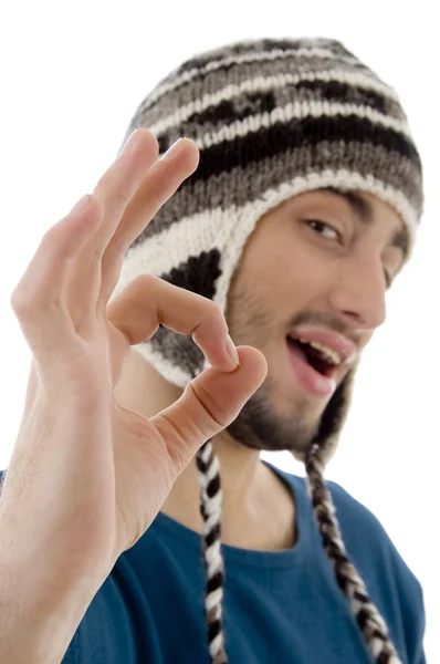 Side pose of man showing ok sign — Stock Photo, Image