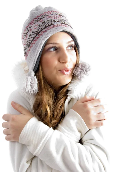寒さに震えながら美しい若い女性 ストック画像