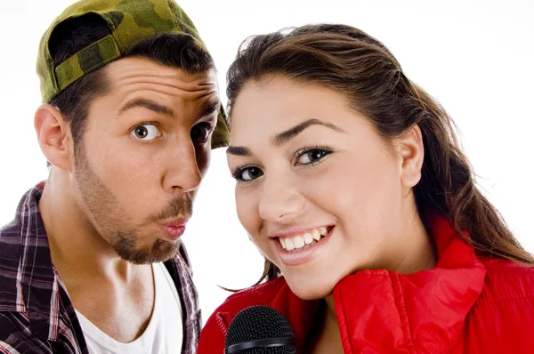 Male and female singers posing together Stock Photo