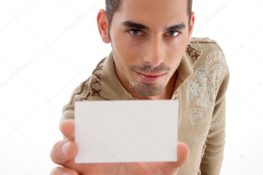 Man showing his business card