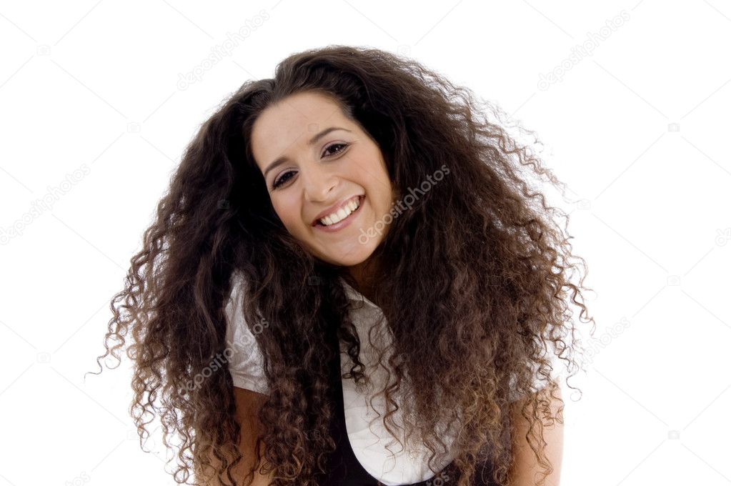 Hispanic female posing with curly hairs