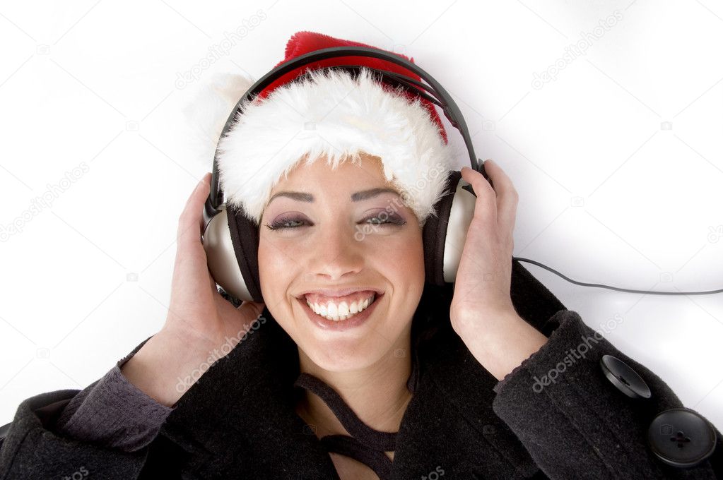 Happy female listening music