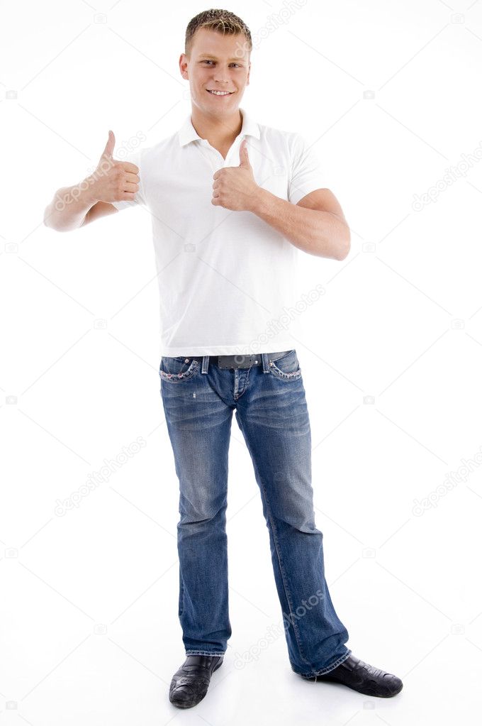 Smiling male showing thumbs up