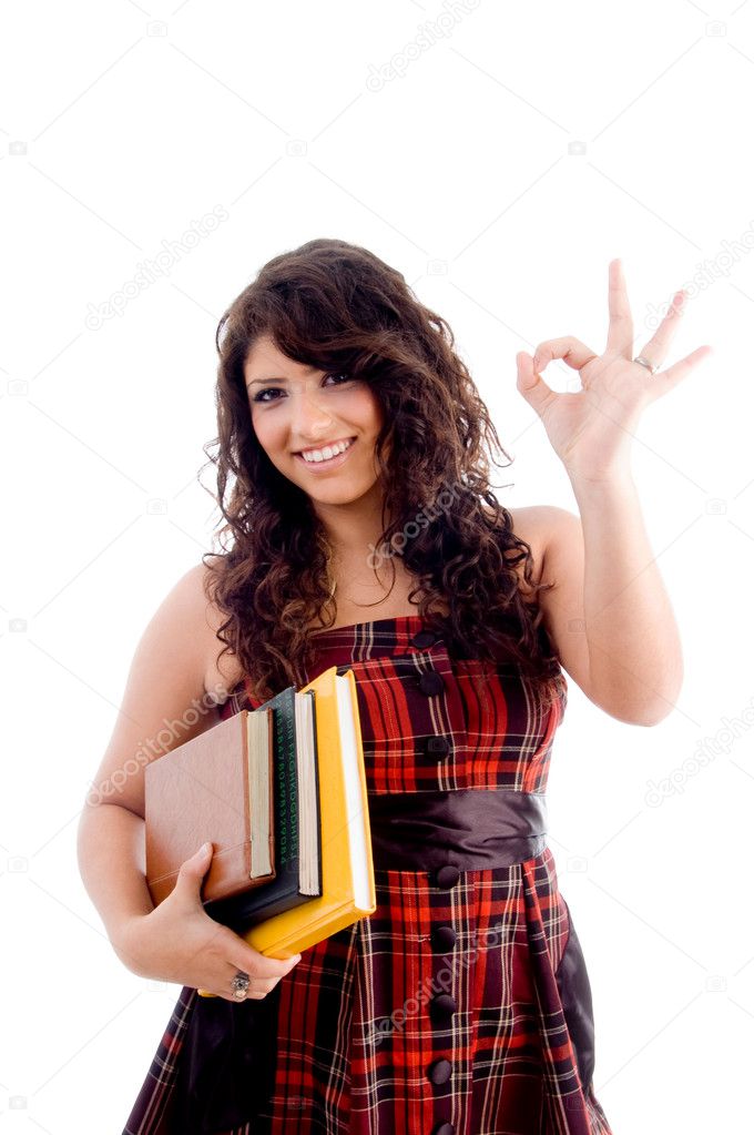 College student showing ok sign