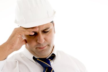 Close up of architect holding his head clipart