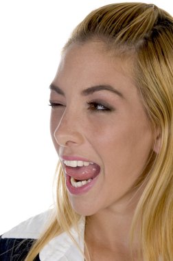 Female licking her lips with winked eyes clipart