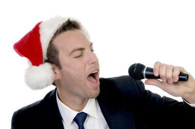 Young man singing into microphone clipart