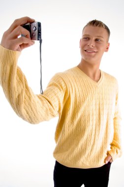 Handsome guy clicking his snap clipart