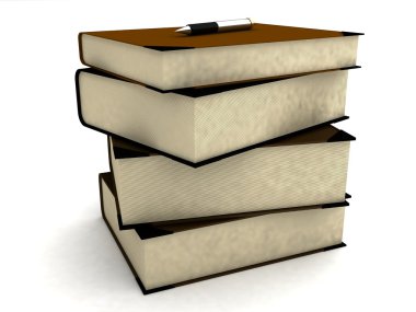 3d stack of books with pen clipart