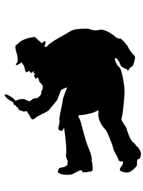 Detective with magnifier, silhouette clipart