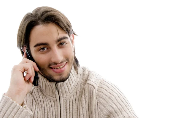 Jóképű férfi mobiltelefonon beszél — Stock Fotó