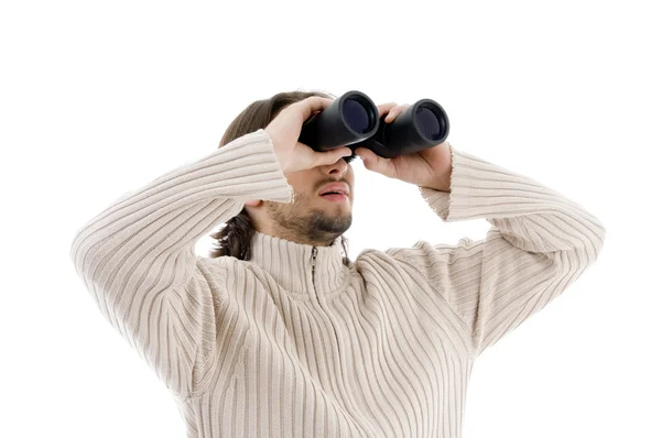 Handsome guy with binoculars — Stock Photo, Image