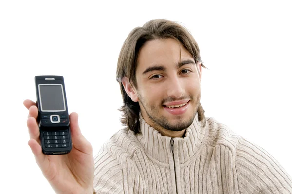 Pohledný muž zobrazeno mobilní telefon — Stock fotografie