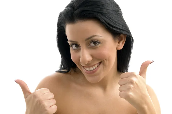 Portrait of woman showing thumbs up — Stock Photo, Image