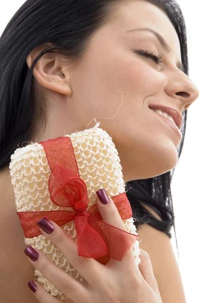 Close up de mulher aplicando purificador — Fotografia de Stock
