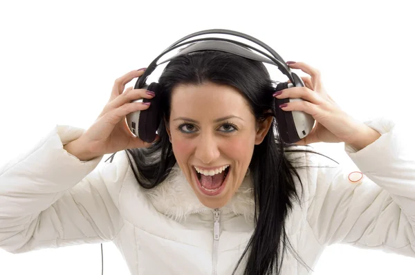 Glamorous woman enjoying loud music — Stock Photo, Image