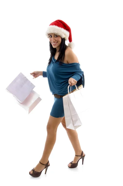 Mujer Navidad sosteniendo bolsas de compras —  Fotos de Stock