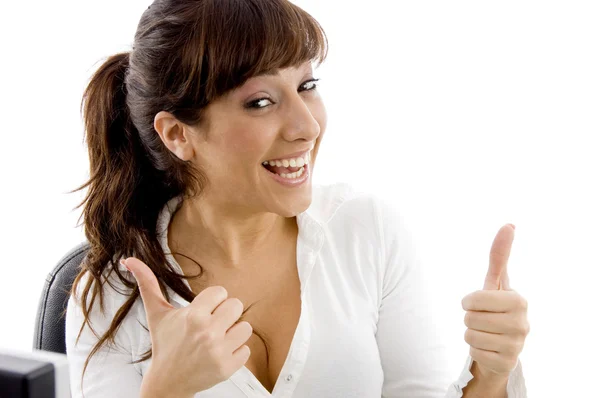 Cheerful young attorney with thumbs up — Stock Photo, Image