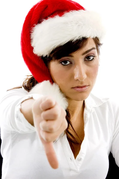 Disappointed woman in christmas hat — Stock Photo, Image