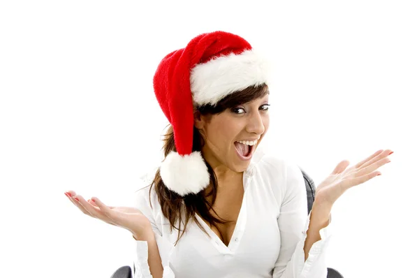 Executivo feminino vestindo chapéu de Natal — Fotografia de Stock