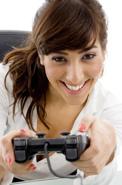 Feminino desfrutando de videogames — Fotografia de Stock