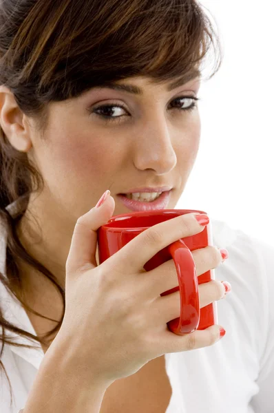 Vrouwelijke boekhouder drinken koffie — Stockfoto