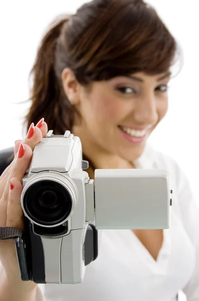 Női kézi kamera forgatás — Stock Fotó