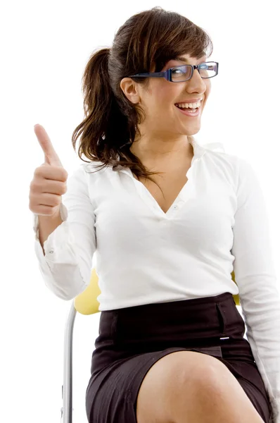 Smiling female with thumbs up — Stock Photo, Image