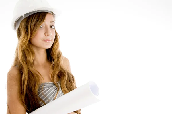 Krásný mladý architekt nosí helmu — Stock fotografie