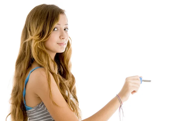 Cute teenager posing with key — Stock Photo, Image