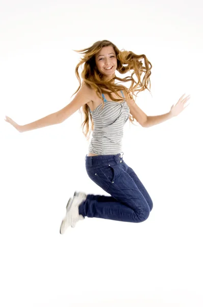 Güzel kız sevinç atlama — Stok fotoğraf